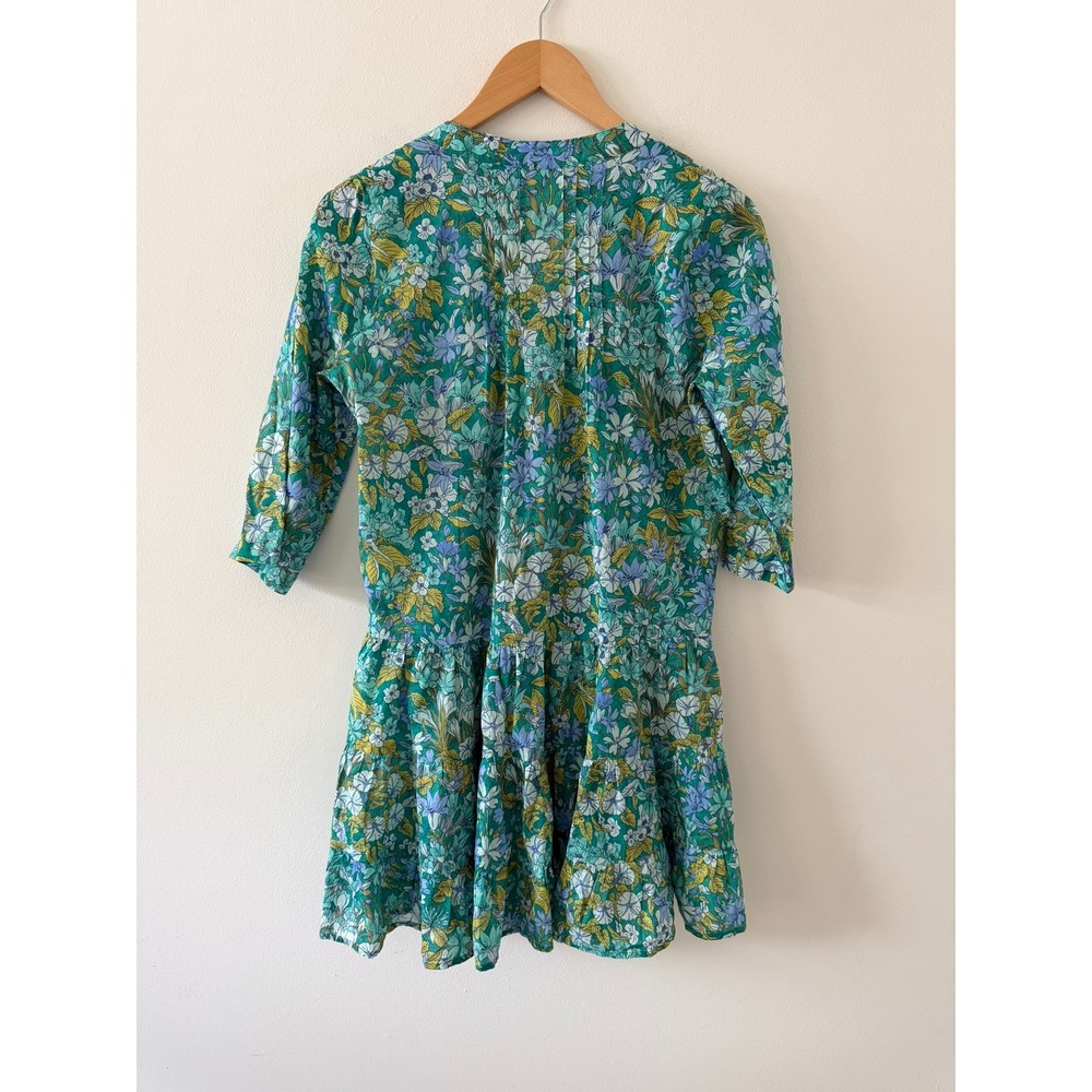 J.Crew Button-Front Cotton Voile Cover-Up Dress Aqua Blooms Blue Green Size XS - Picture 2 of 10